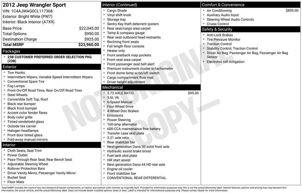 2012 Jeep Wrangler Sport