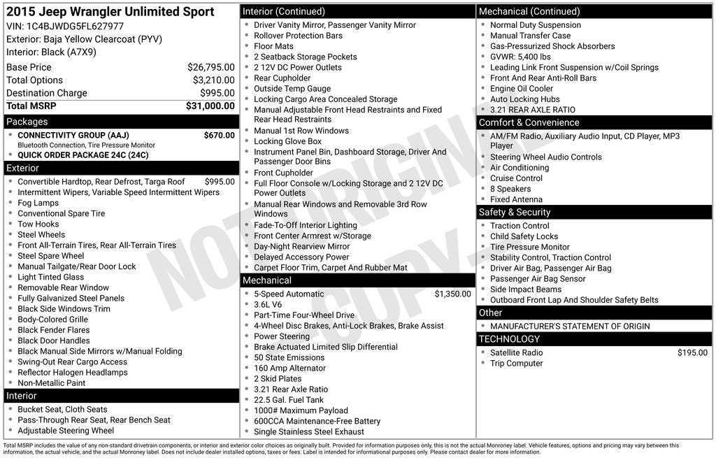 2015 Jeep Wrangler Unlimited Sport 4WD