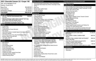 2021 Chevrolet Camaro ZL1 6 SPEED MANUAL