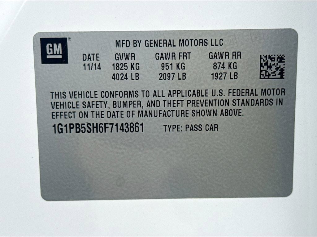 2015 Chevrolet Cruze LS 6 SPEED MANUAL