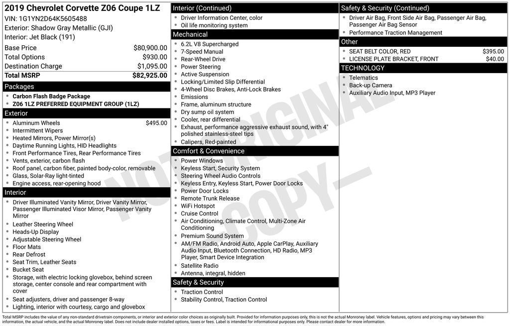 2019 Chevrolet Corvette Z06 1LZ