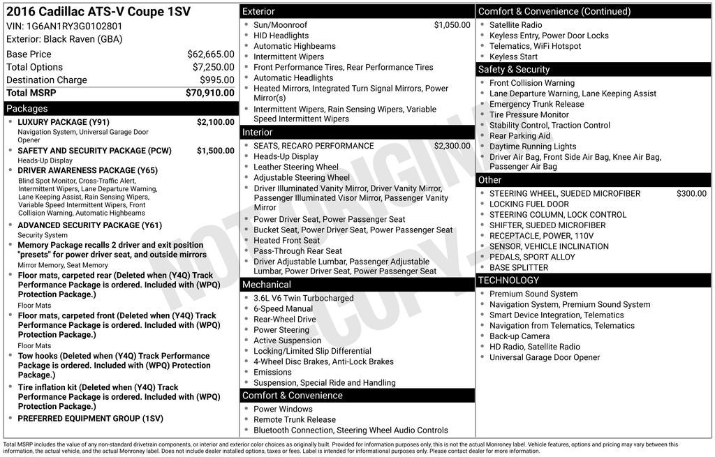 2016 Cadillac ATS-V Base 6 SPEED MANUAL