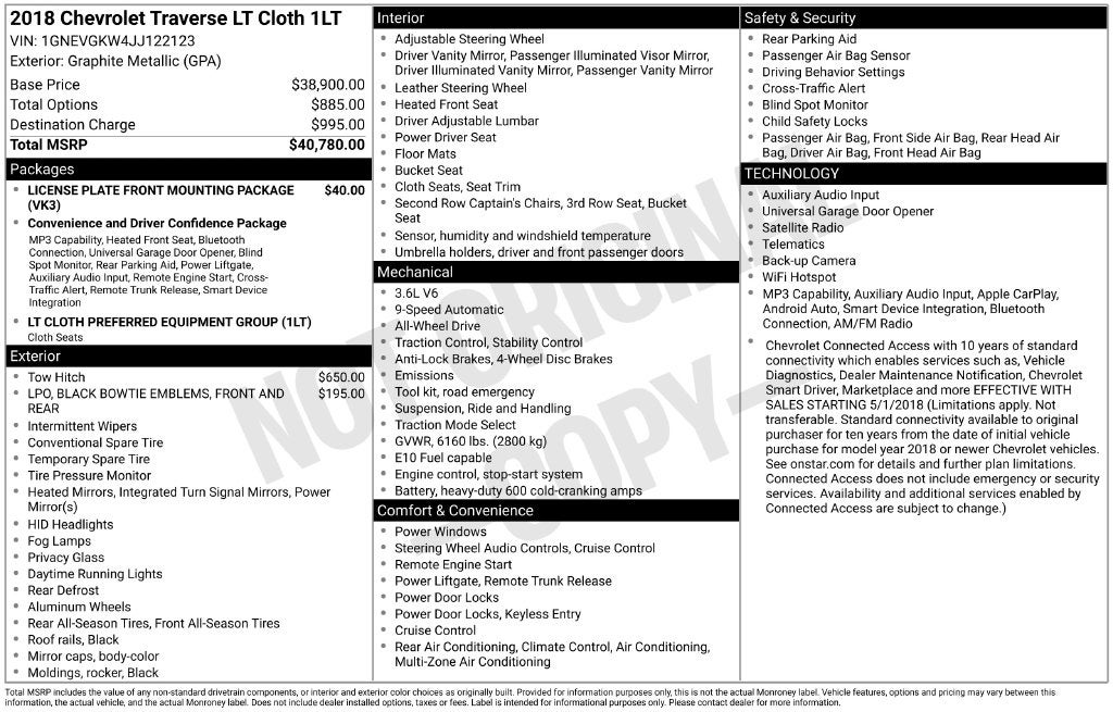 2018 Chevrolet Traverse LT Cloth w/1LT