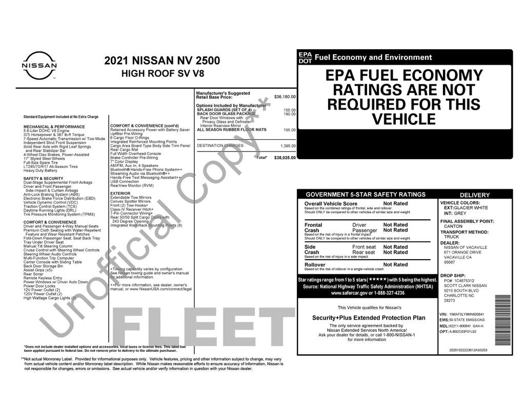2021 Nissan NV2500 HD SV V8 High Roof