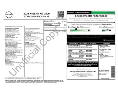 2021 Nissan NV2500 HD SV Standard Roof