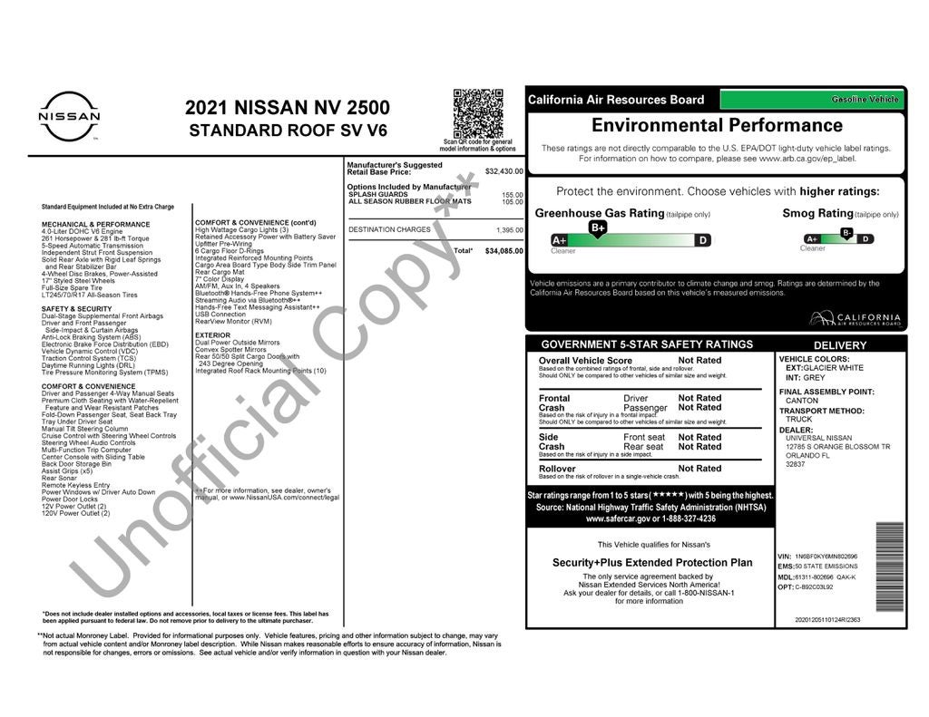 2021 Nissan NV2500 HD SV Standard Roof
