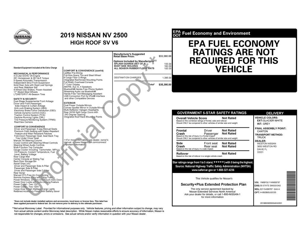 2019 Nissan NV2500 HD SV High Roof