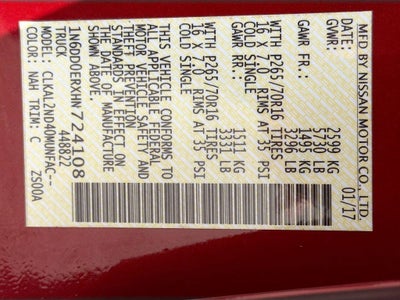 2017 Nissan Frontier SV W/SUNROOF