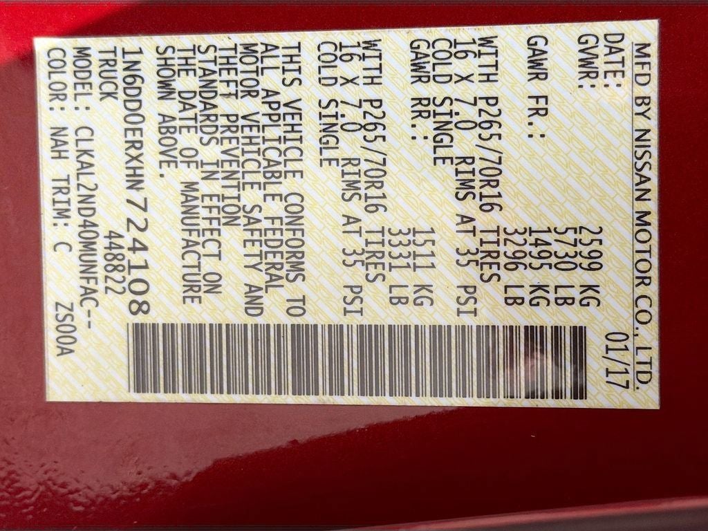 2017 Nissan Frontier SV W/SUNROOF