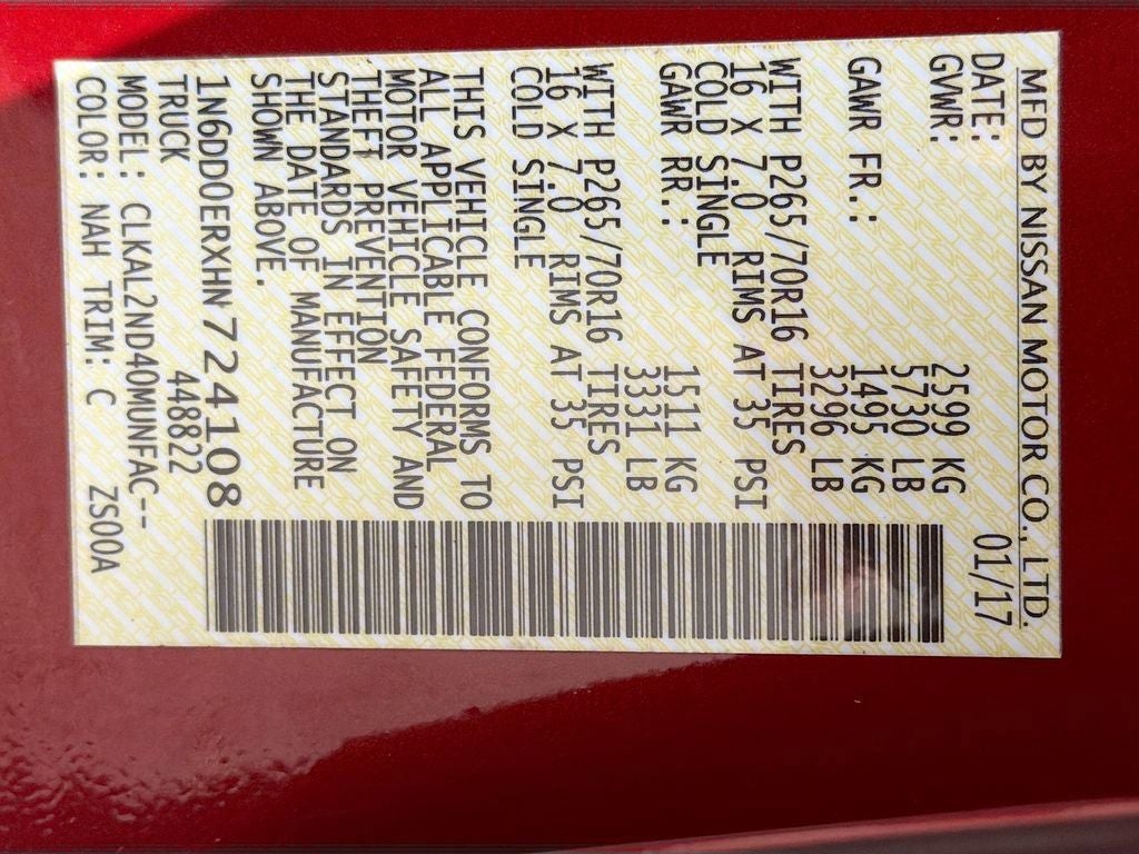 2017 Nissan Frontier SV W/SUNROOF