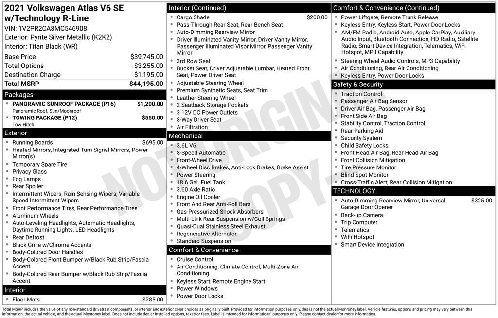 2021 Volkswagen Atlas 3.6L V6 SE w/Technology R-Line