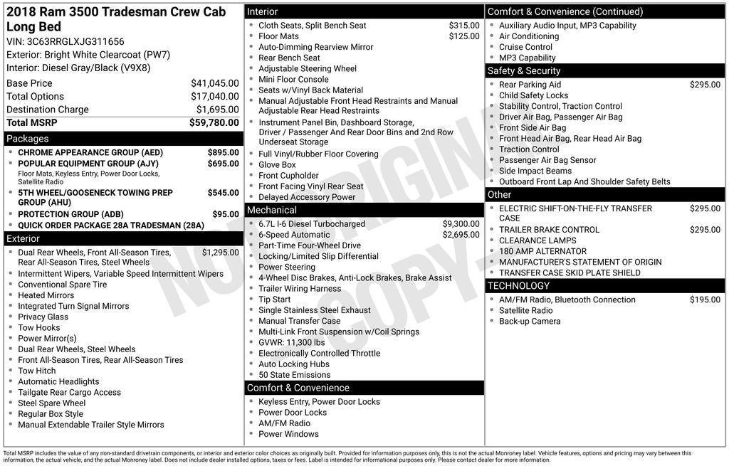 2018 RAM 3500 Tradesman DUALLY 4X4