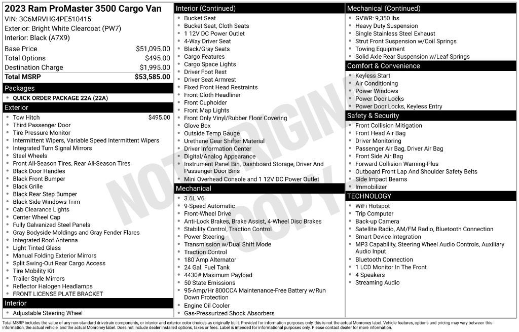 2023 RAM ProMaster 3500 High Roof 159" WheelBase