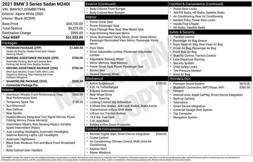 2021 BMW 3 Series M340i W/PREMIUM PACKAGE