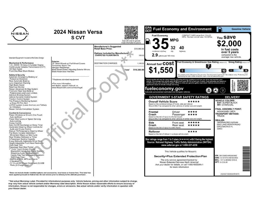 2024 Nissan Versa 1.6 S