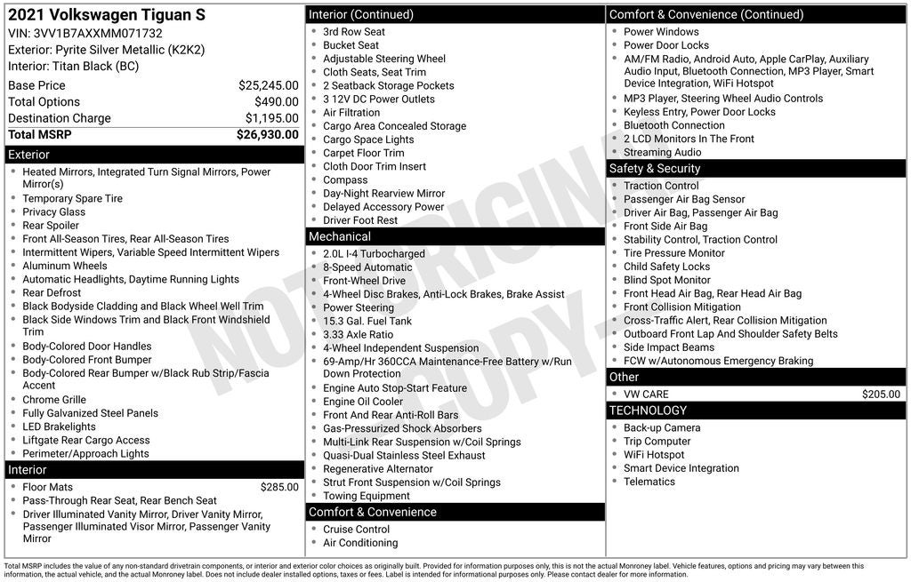 2021 Volkswagen Tiguan 2.0T S