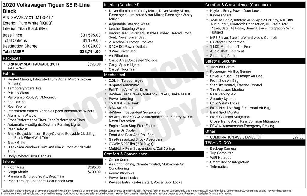 2020 Volkswagen Tiguan 2.0T SE R-Line Black 4Motion