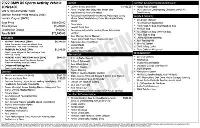 2022 BMW X5 sDrive40i M Sport Package