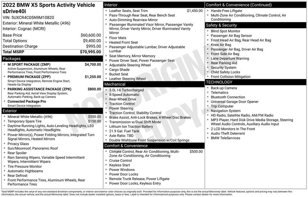 2022 BMW X5 sDrive40i M Sport Package