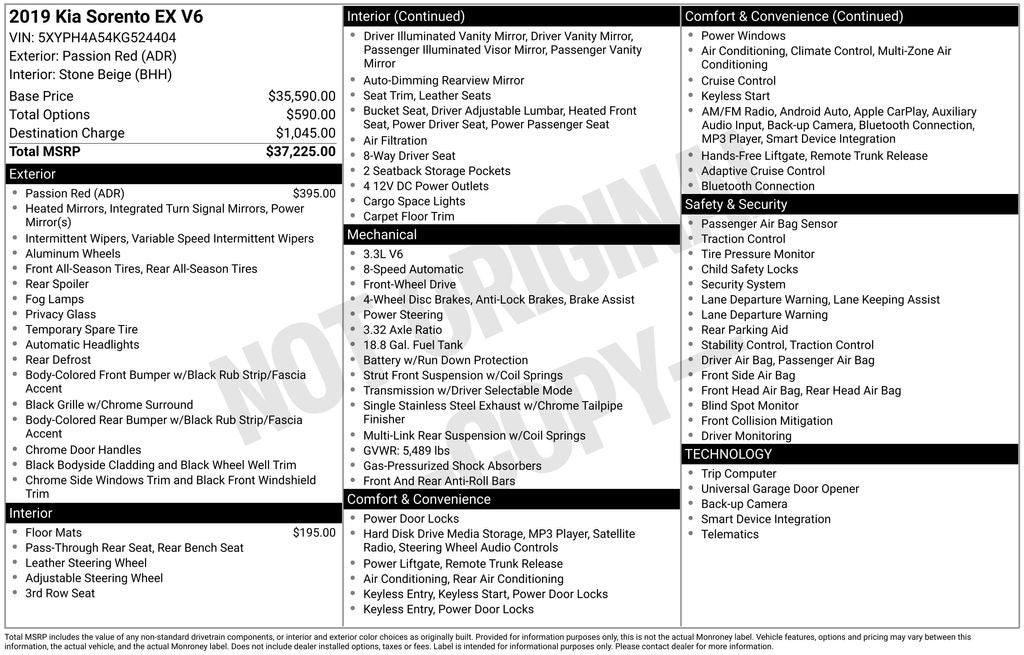 2019 Kia Sorento EX V6
