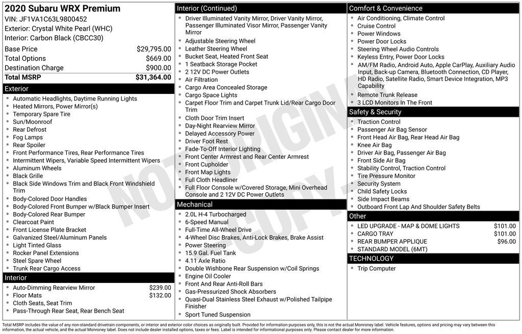 2020 Subaru WRX Premium