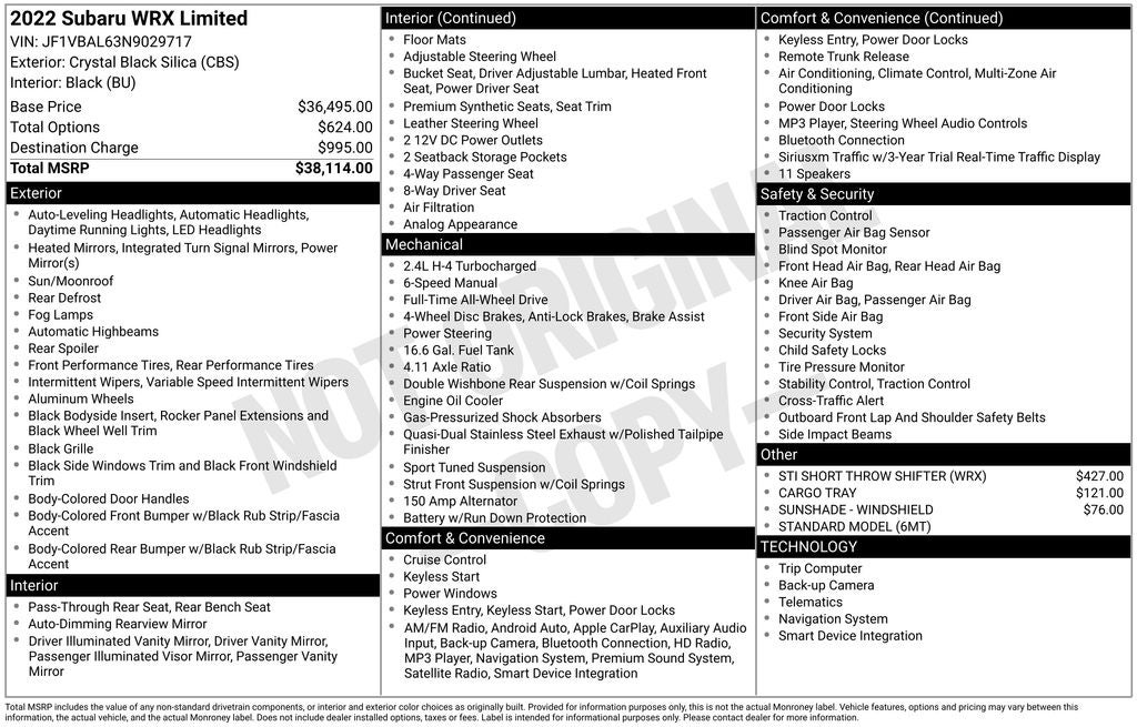 2022 Subaru WRX Limited