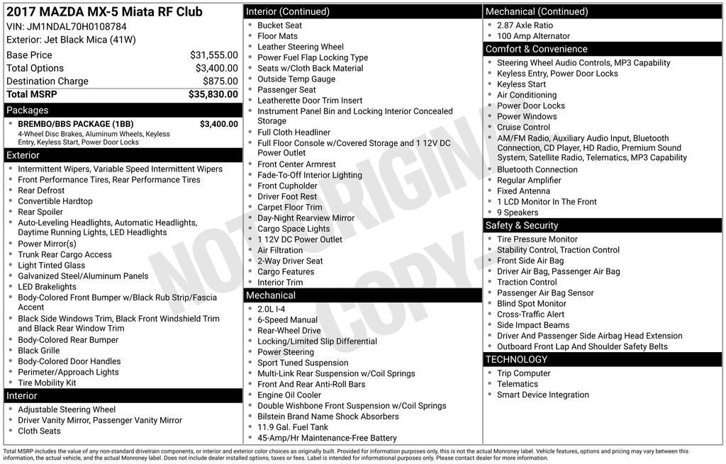 2017 Mazda Mazda Miata RF Club 6 SPEED MANUAL