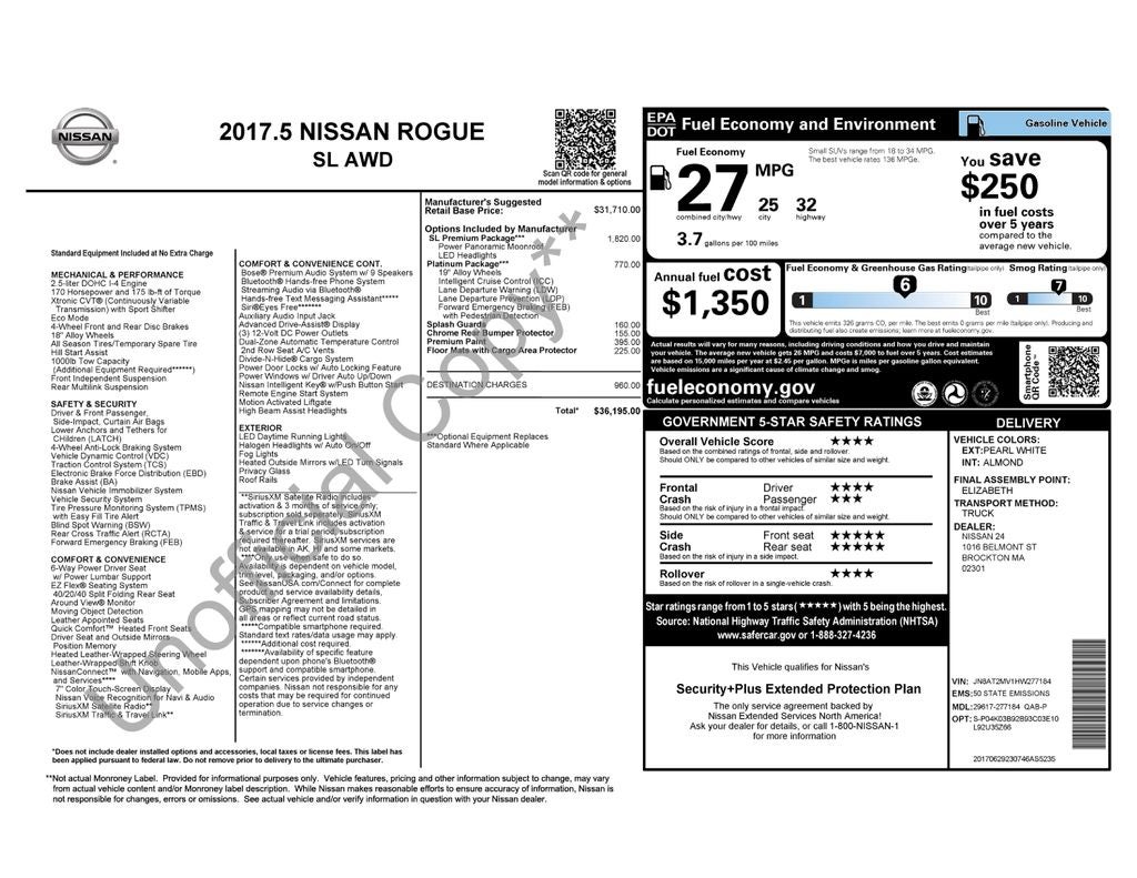 2017 Nissan Rogue SL W/ Premium Package
