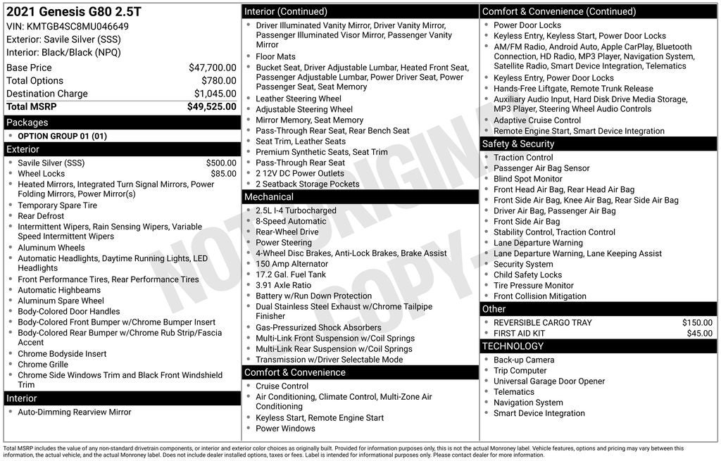 2021 Genesis G80 2.5T
