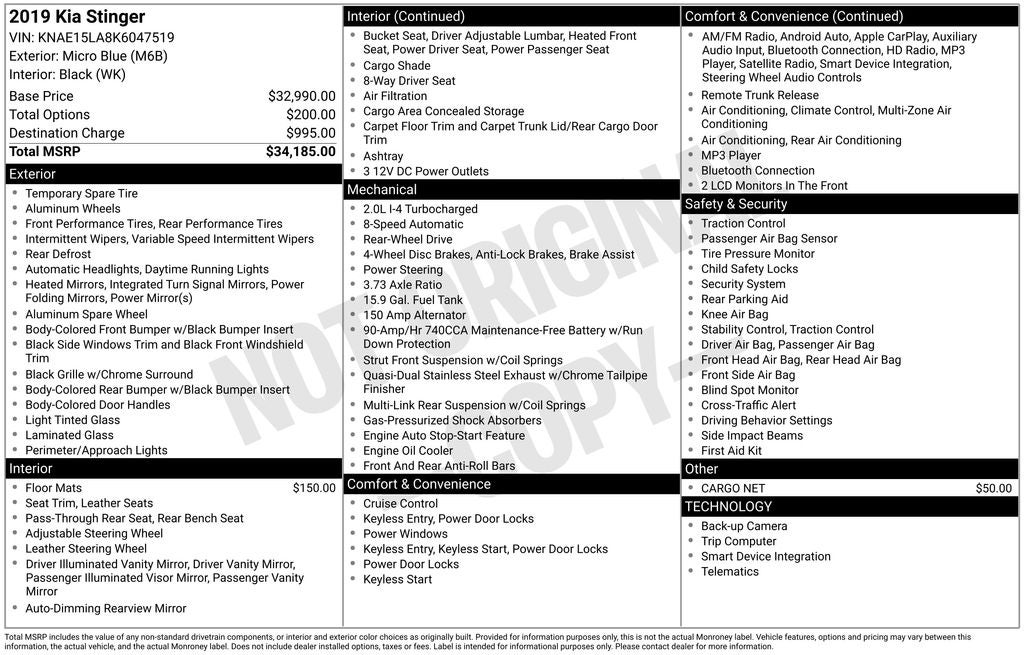 2019 Kia Stinger Base