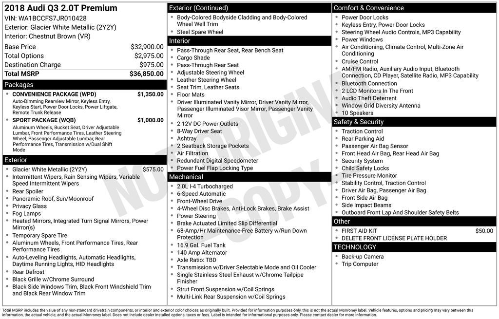 2018 Audi Q3 2.0T Premium Pano Roof