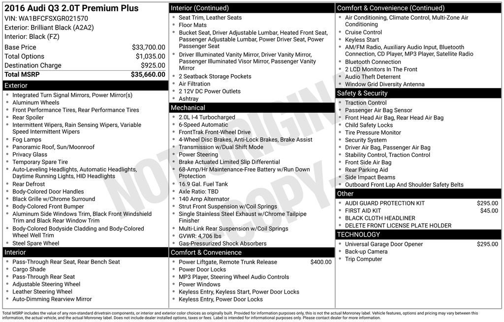 2016 Audi Q3 2.0T Premium Plus FrontTrak