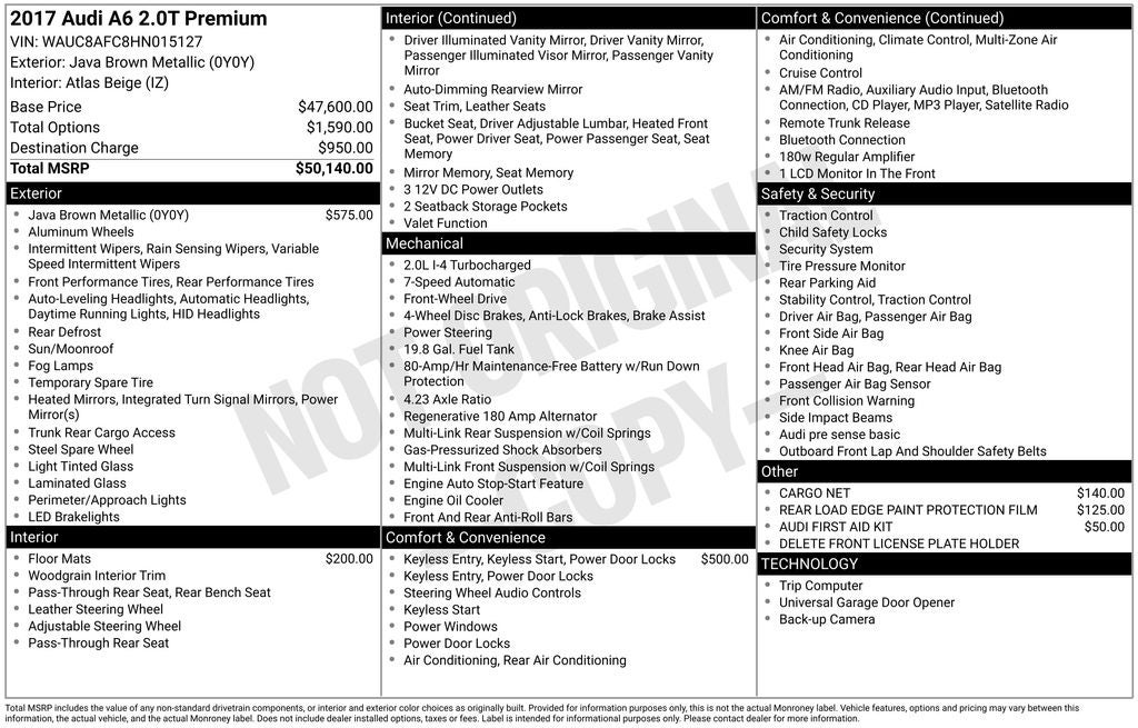 2017 Audi A6 2.0T Premium FrontTrak