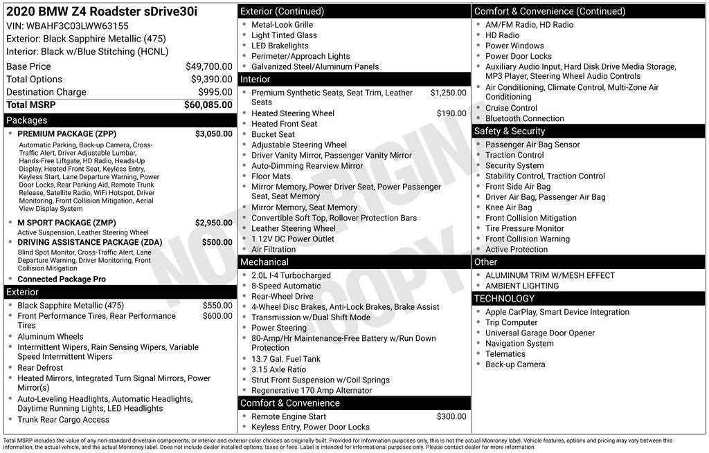 2020 BMW Z4 sDrive30i W/PREMIUM PKG