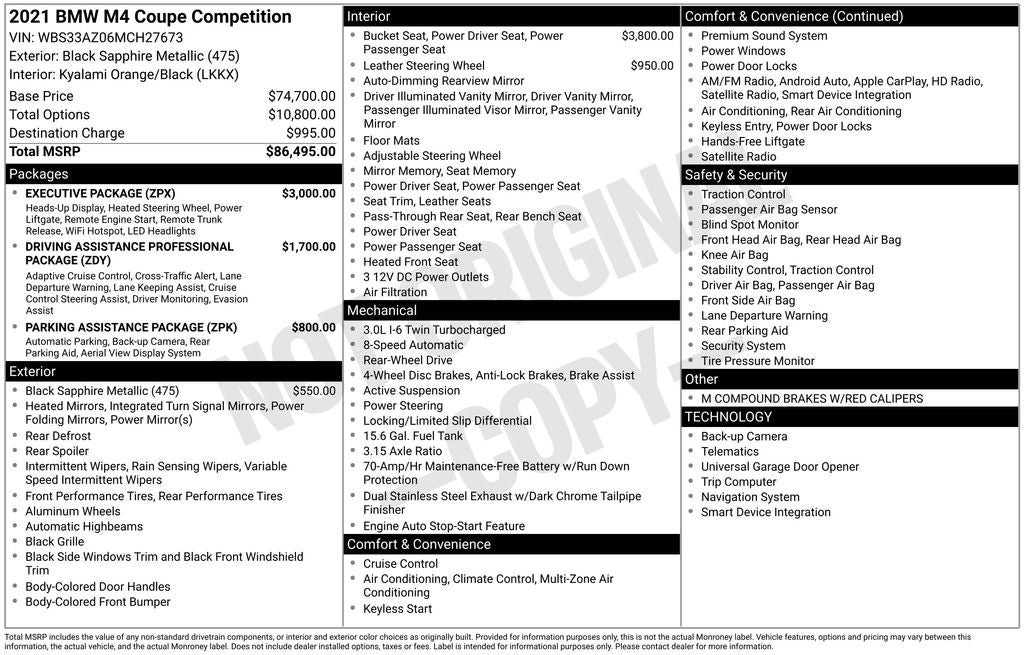 2021 BMW M4 Competition w/Executive Package