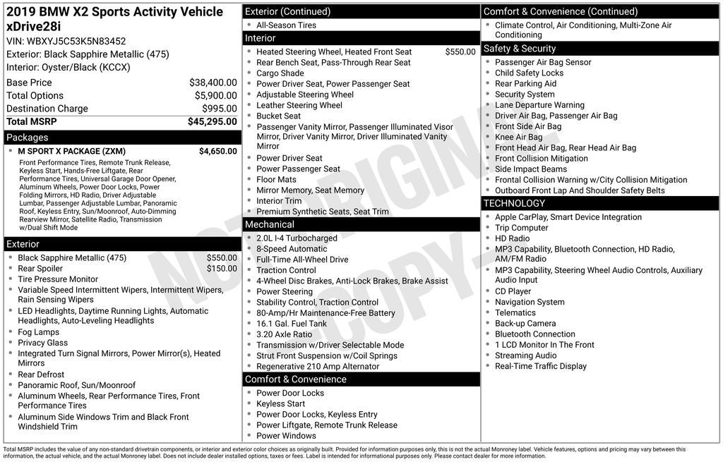 2019 BMW X2 xDrive28i M SPORT PACKAGE