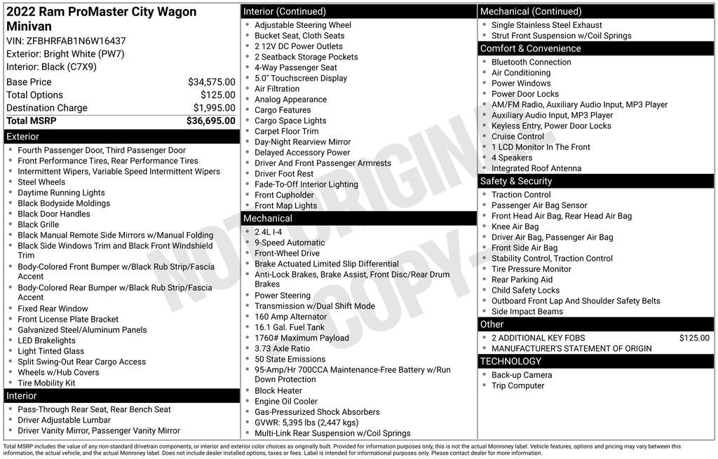2022 RAM ProMaster City Base